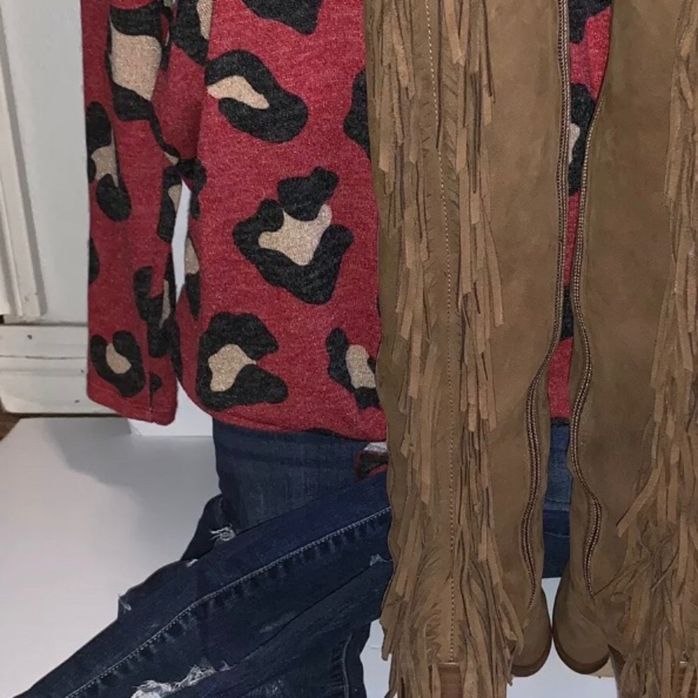 Gianni Bini Back Drop Fringe Brown Boots - Picture 6 of 11